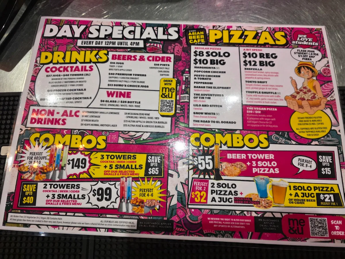Menu, Asian Beer Cafe