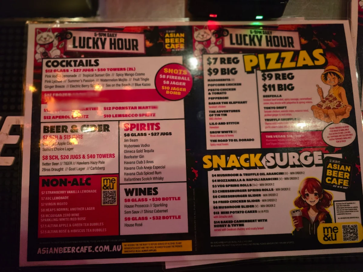 Menu, Asian Beer Cafe