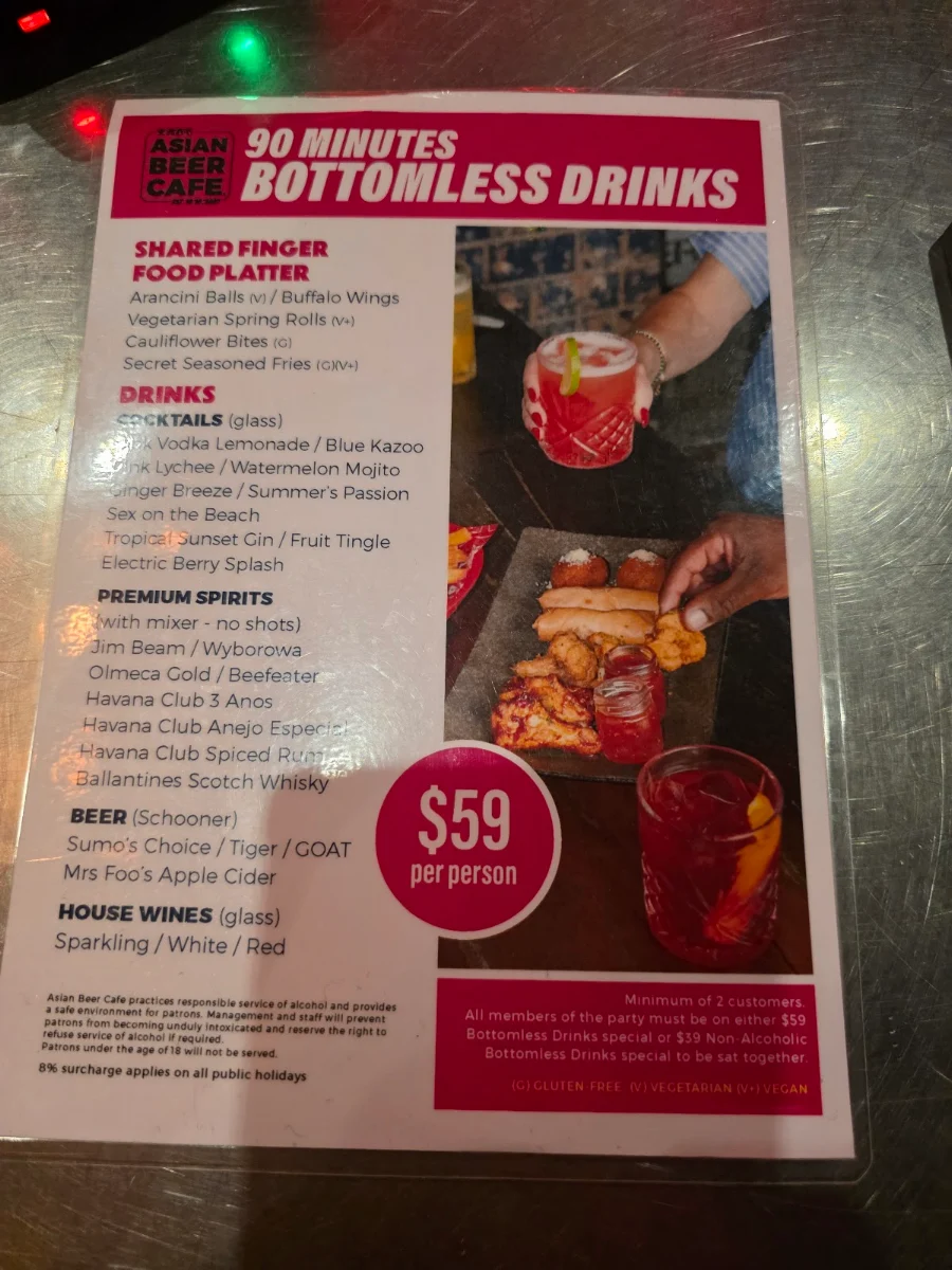 Menu, Asian Beer Cafe