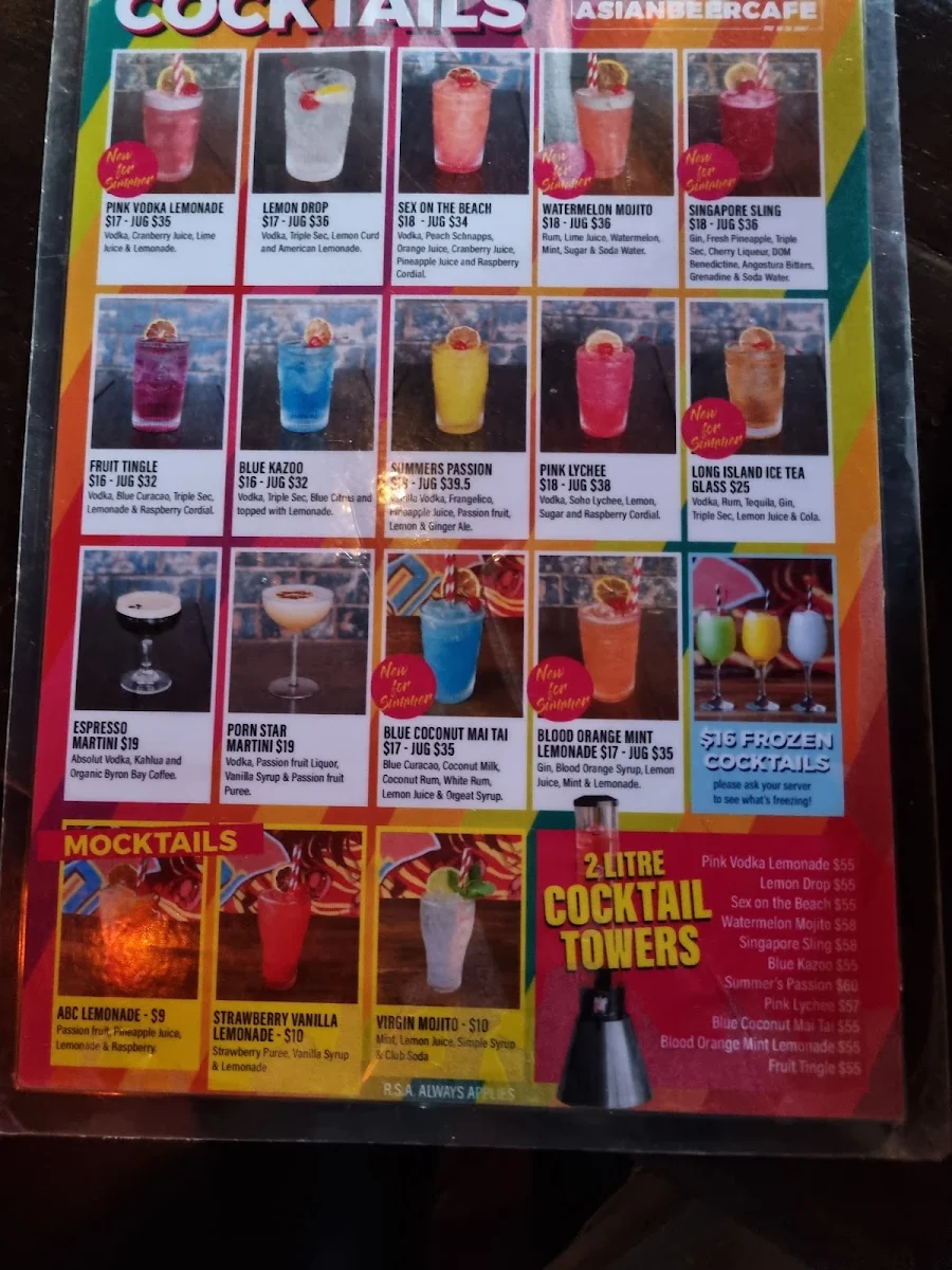 Menu, Asian Beer Cafe