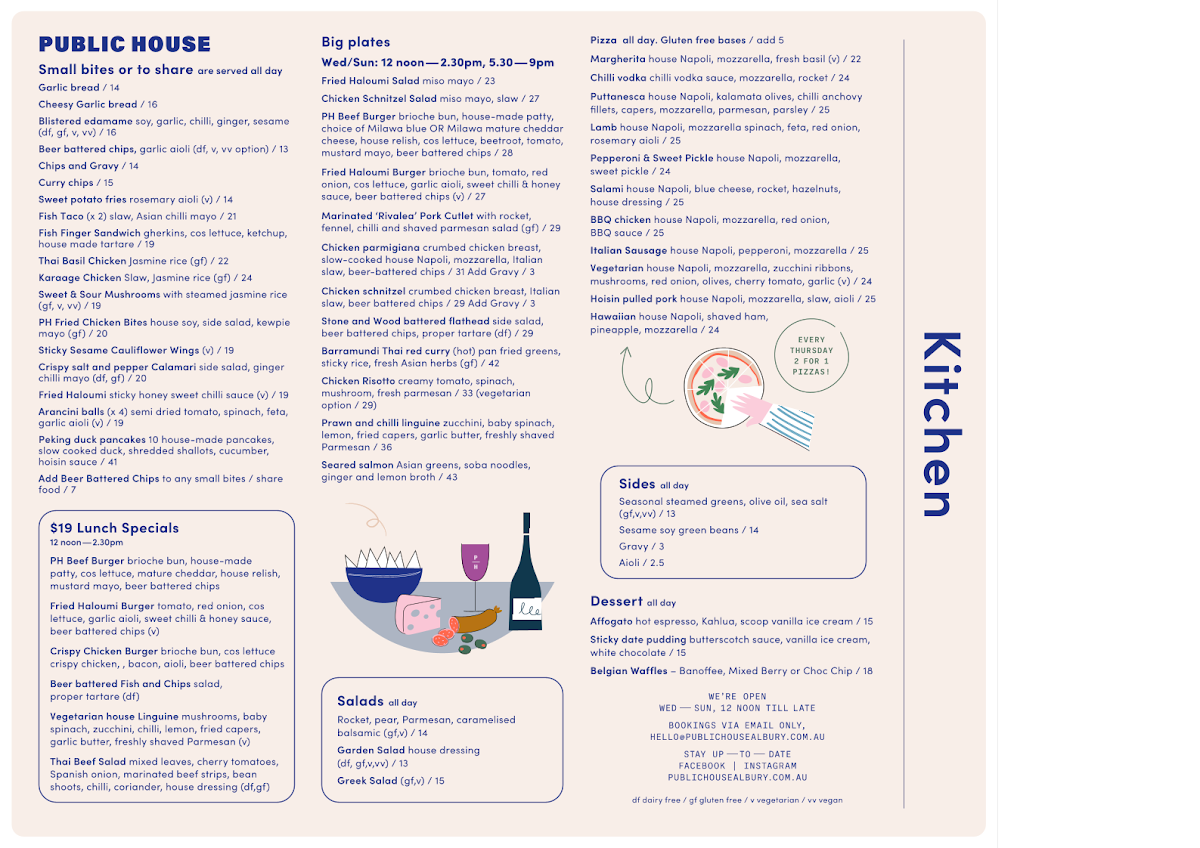 Menu, Public House