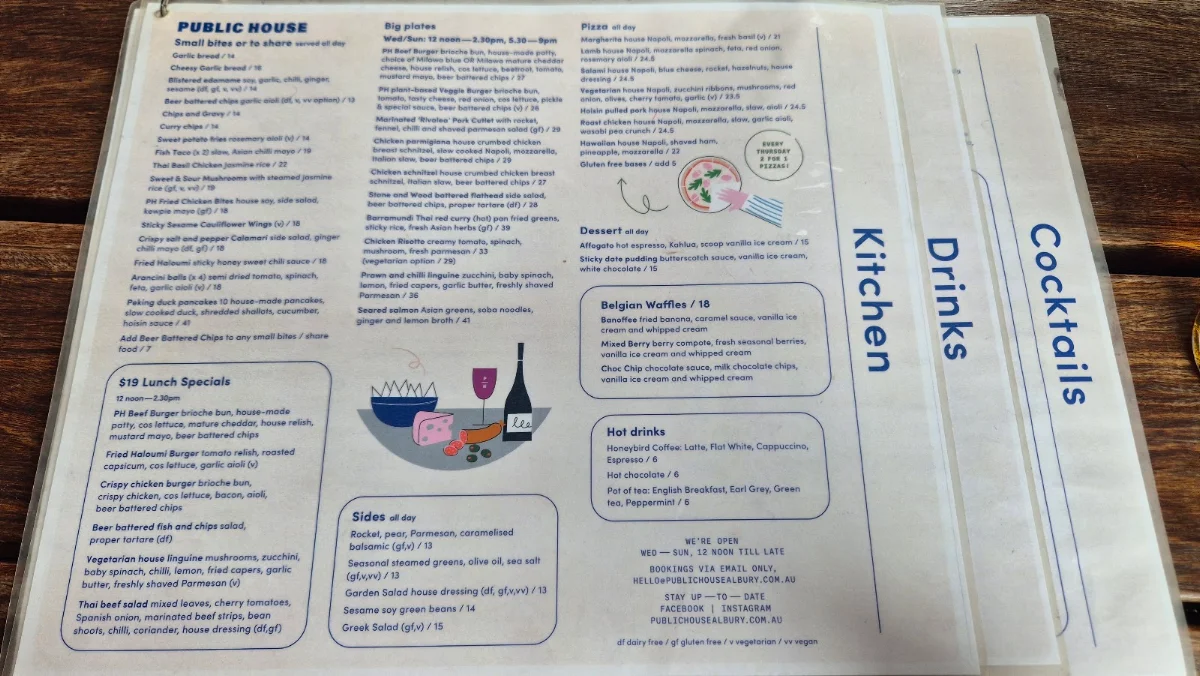 Menu, Public House