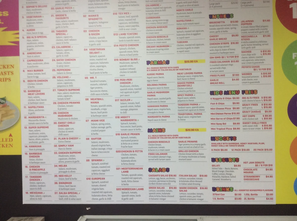 Menu, Big Al's Pizza - Mount Evelyn