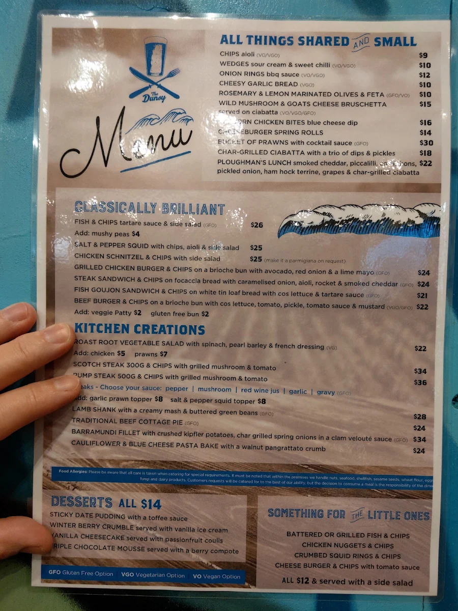 Menu, Dunsborough Tavern