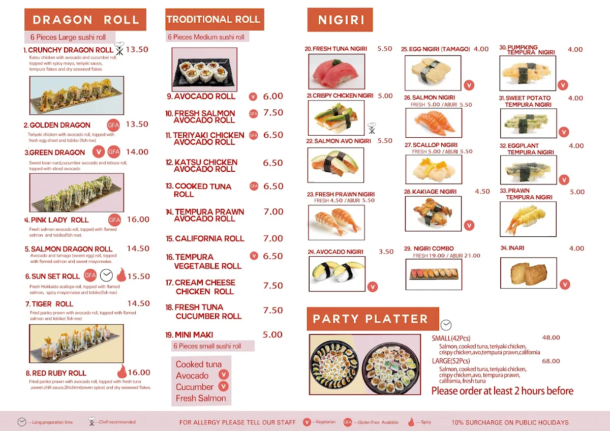 Menu, Sushi Joo