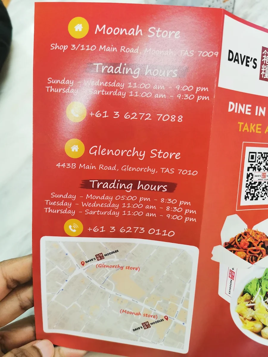 Menu, Dave's Noodles - Moonah
