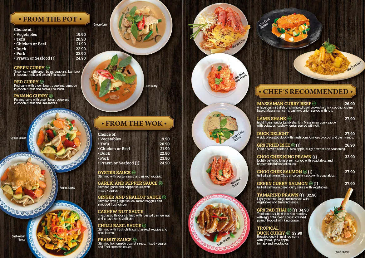 Menu, GR8 Thai Revesby