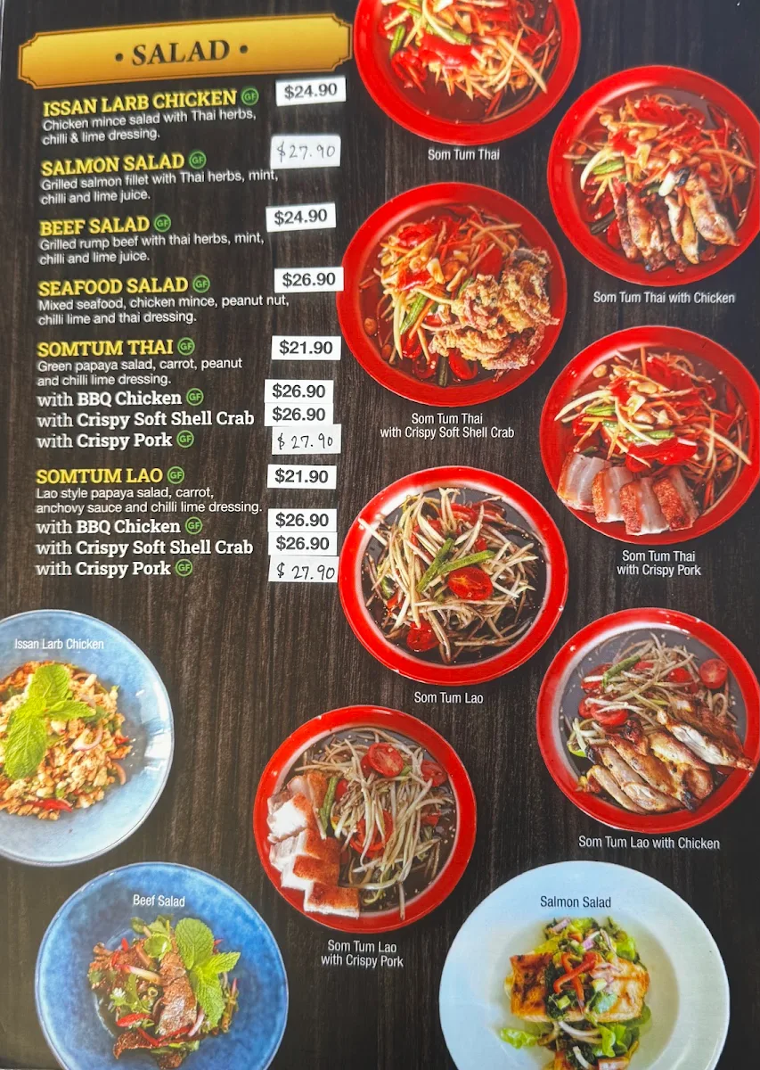 Menu, GR8 Thai Revesby