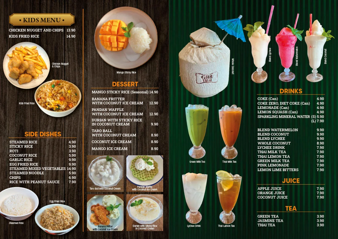 Menu, GR8 Thai Revesby