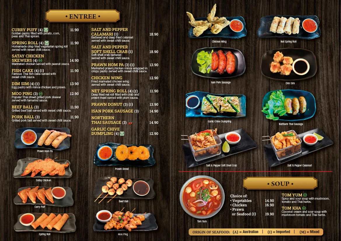 Menu, GR8 Thai Revesby