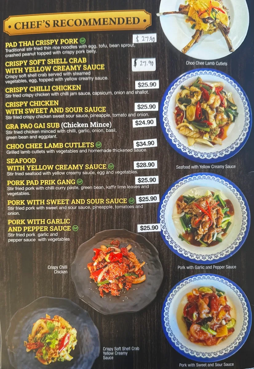 Menu, GR8 Thai Revesby