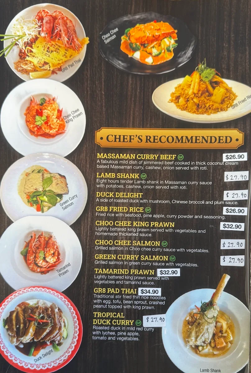 Menu, GR8 Thai Revesby
