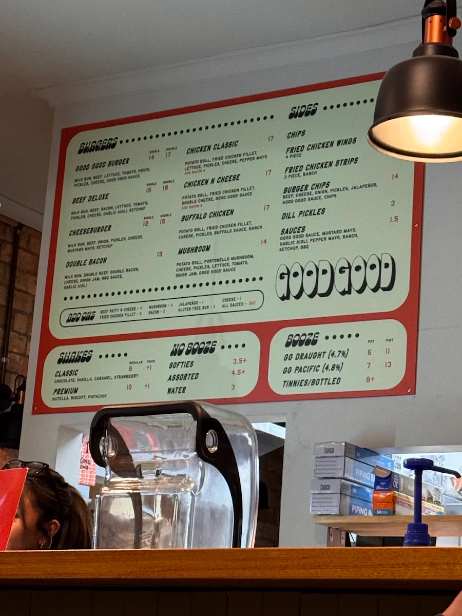 Menu, Good Good Burgers Maidstone