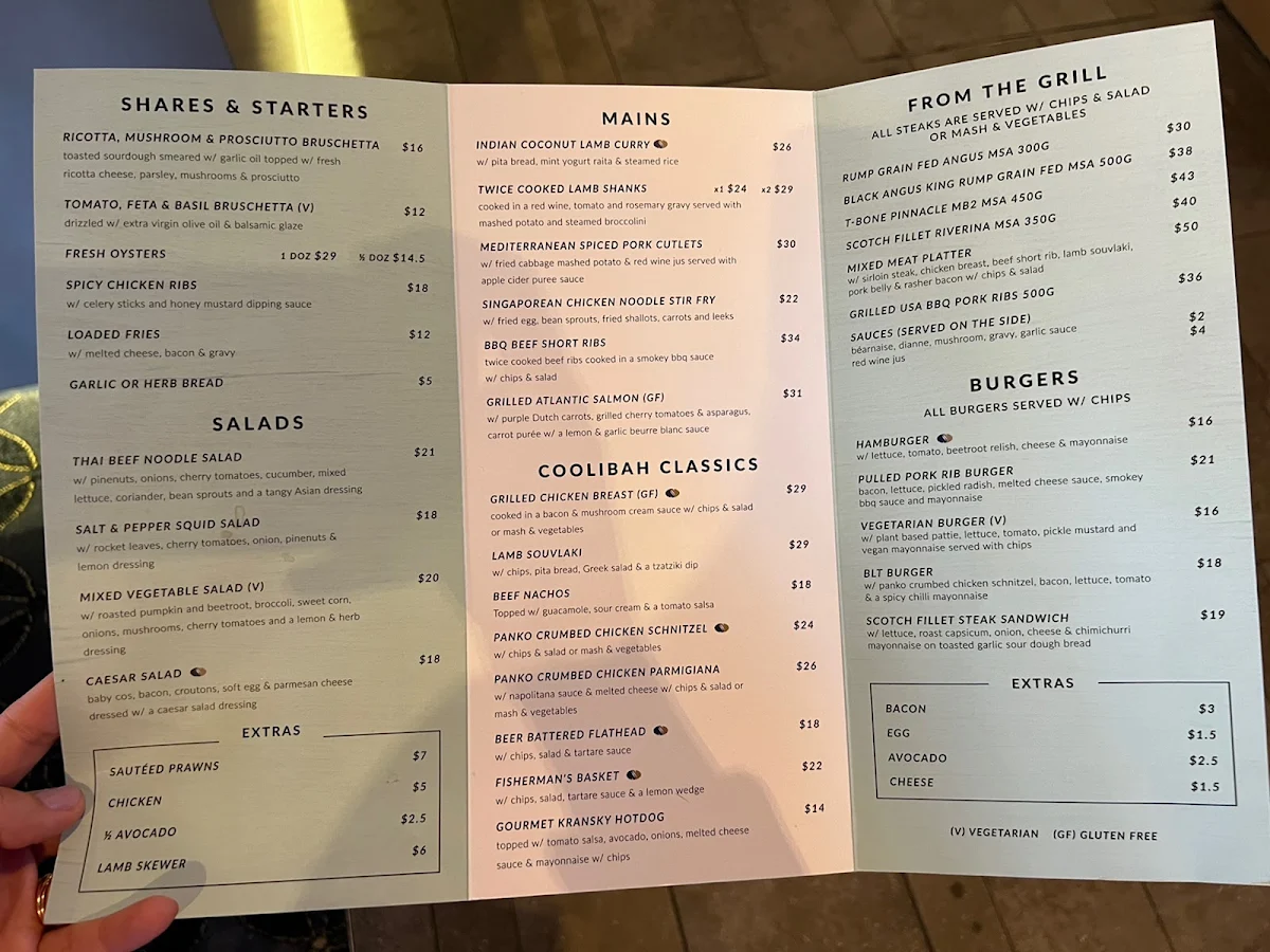 Menu, Coolibah Hotel
