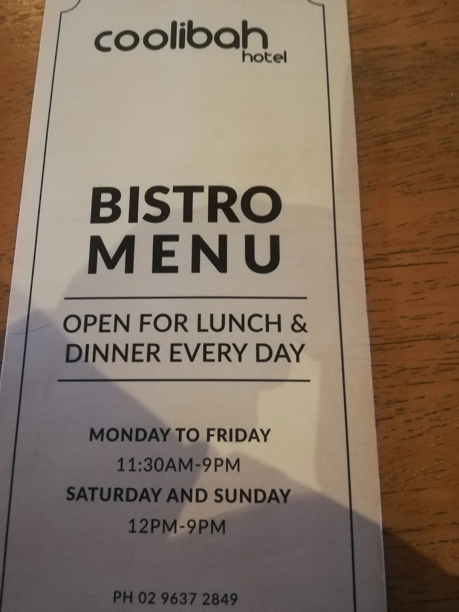 Menu, Coolibah Hotel