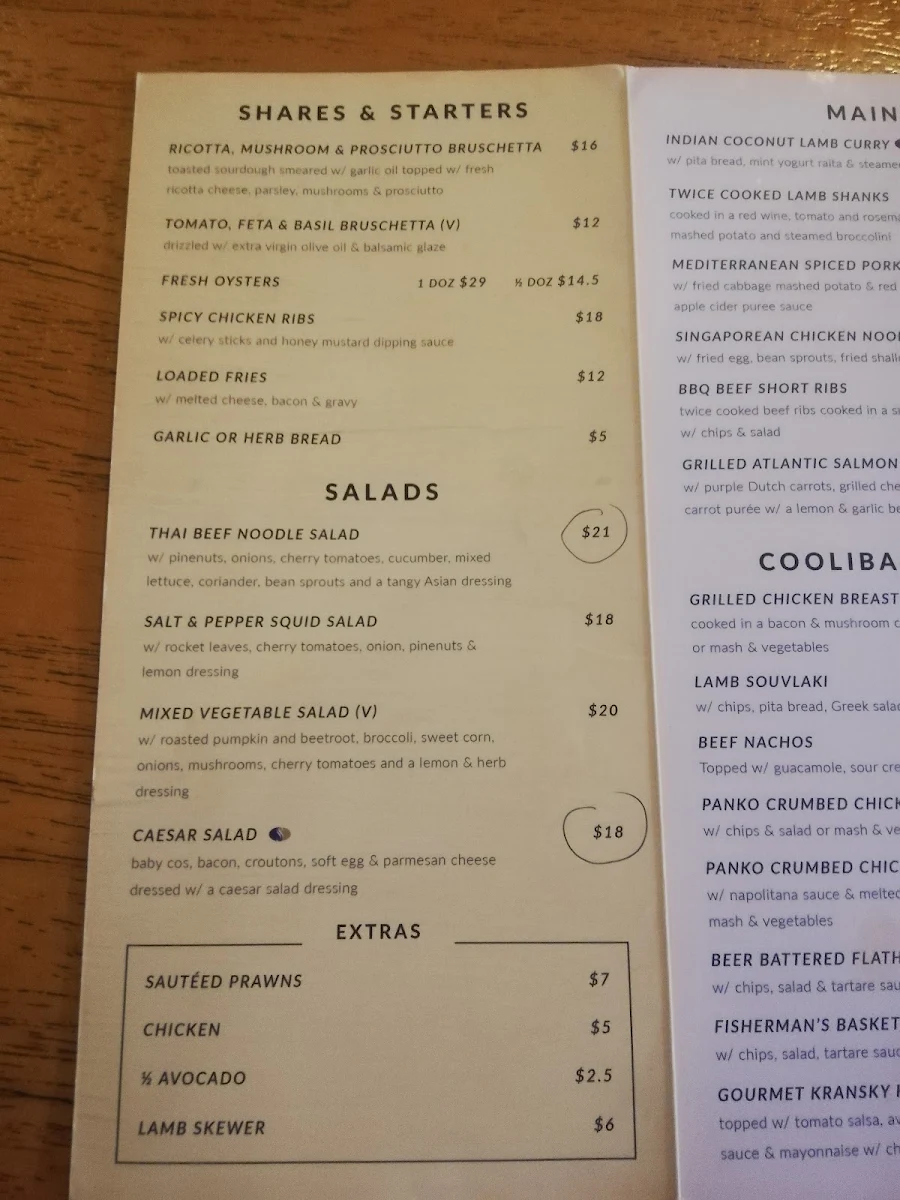 Menu, Coolibah Hotel