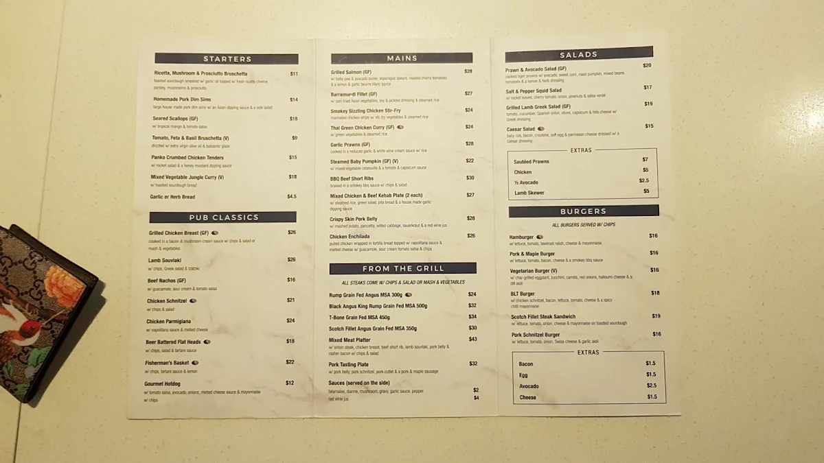 Menu, Coolibah Hotel