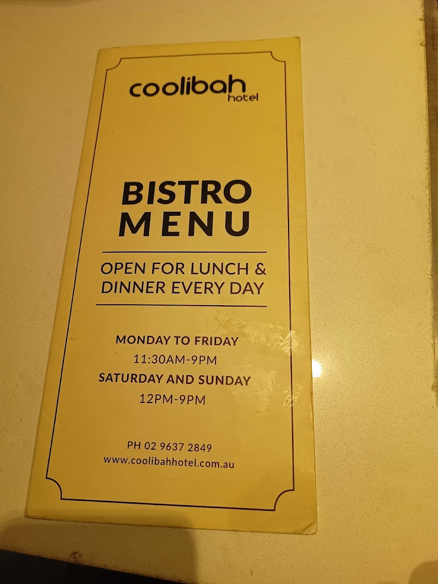 Menu, Coolibah Hotel