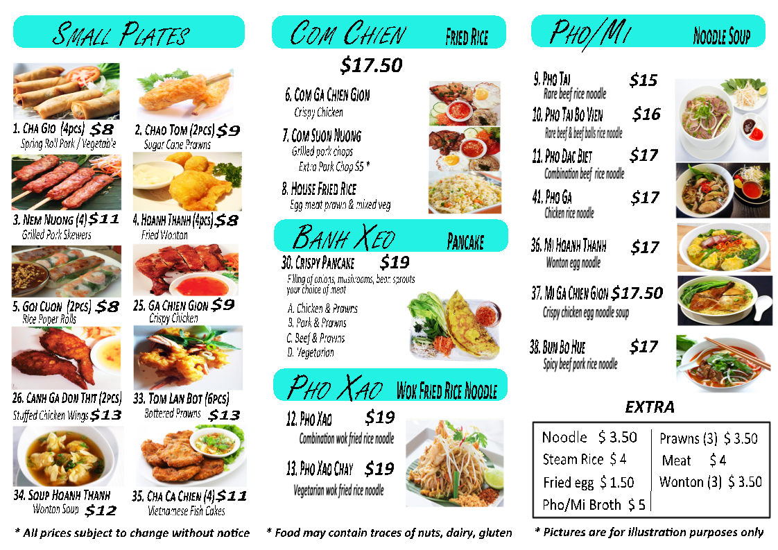 Menu, Happy Chopstix Vietnamese Cafe