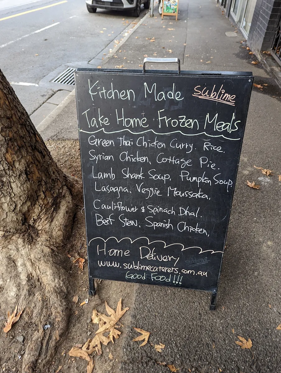 Menu, Sublime Cafe & Caterers Richmond
