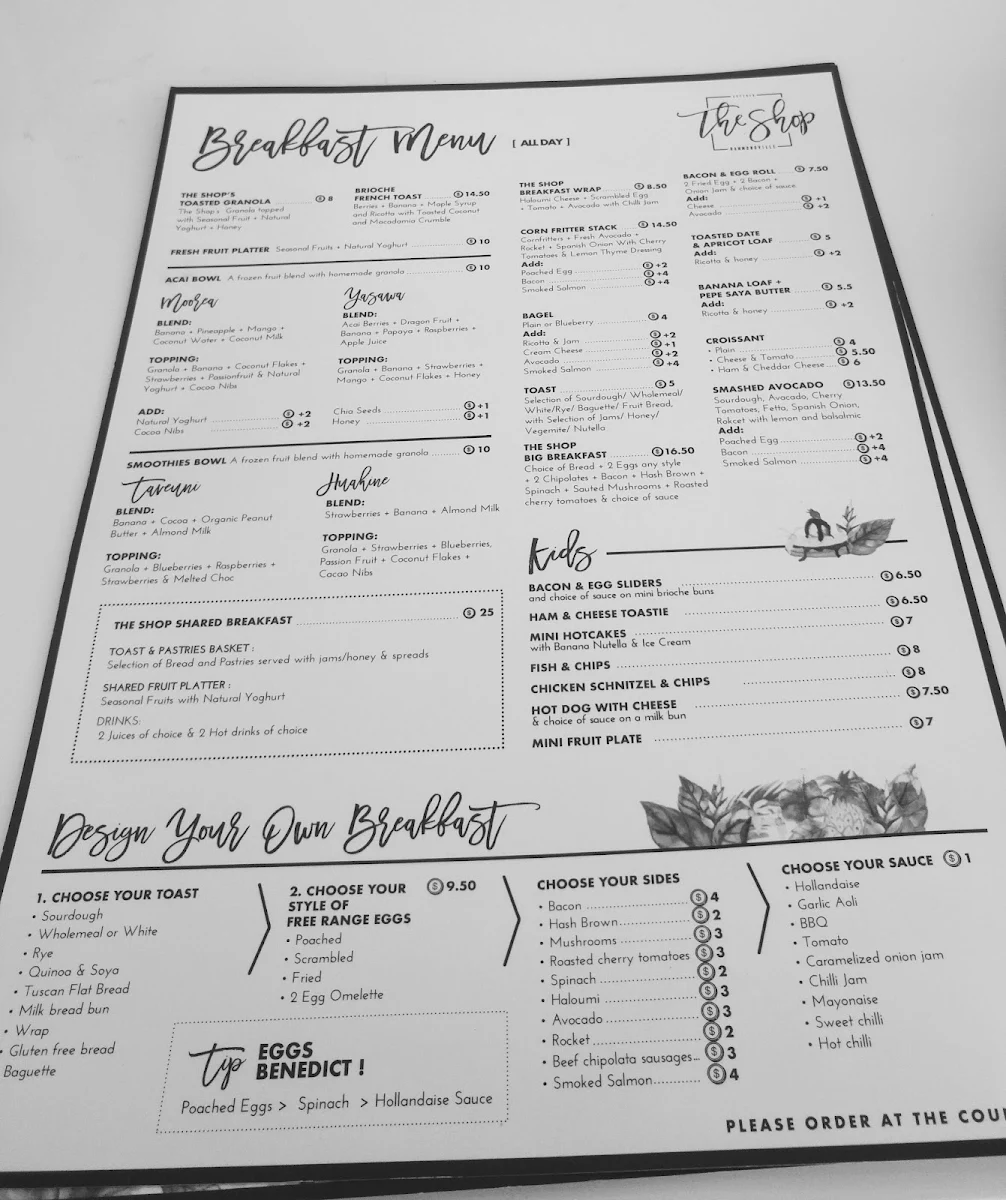 Menu, The Shop Hammondville