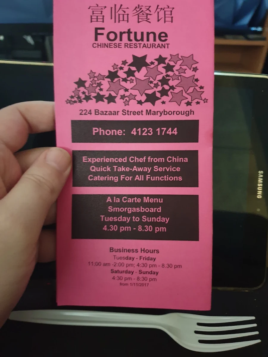 Menu, Fortune Chinese Restaurant