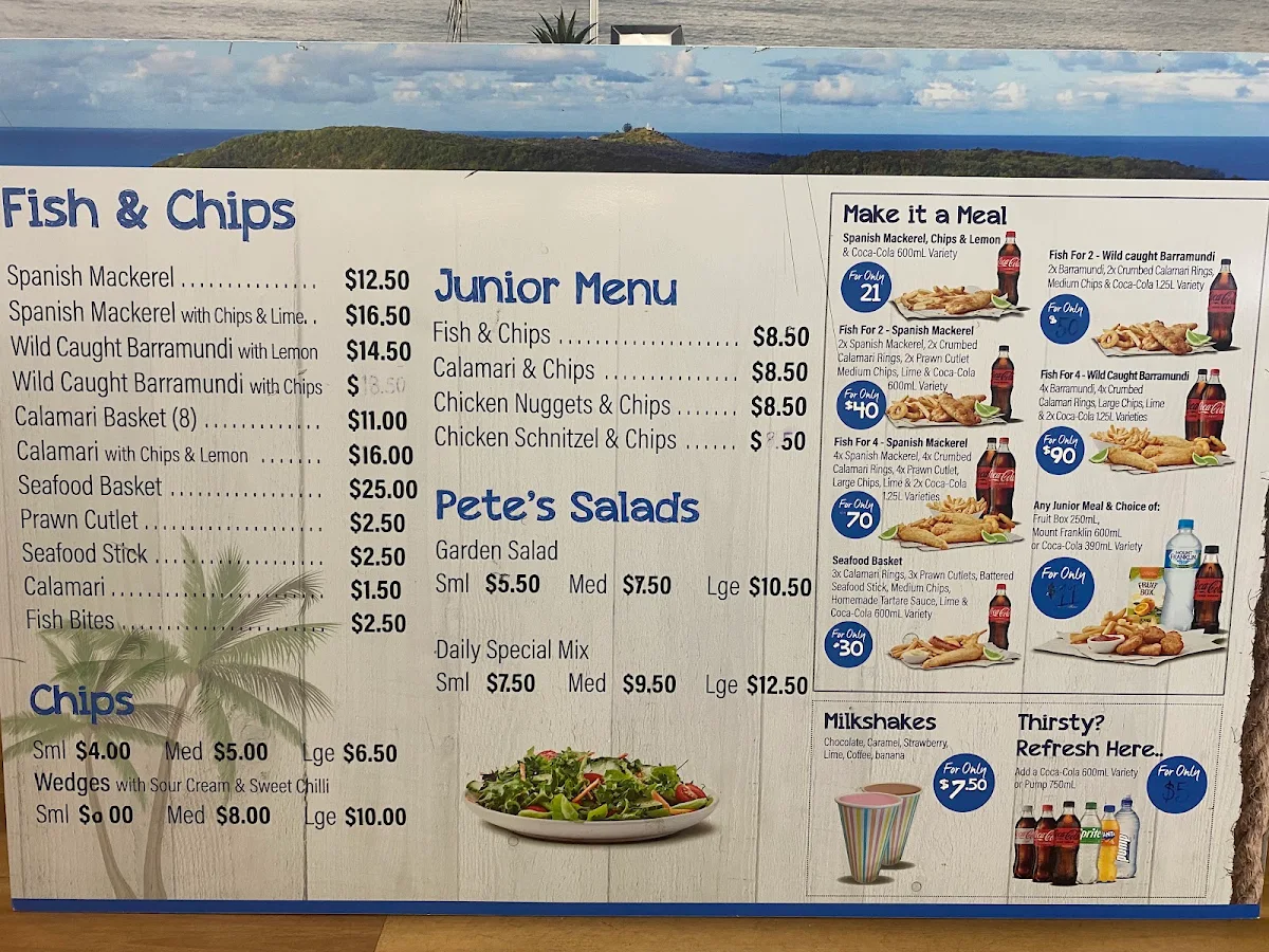 Menu, Petes Place Cairns