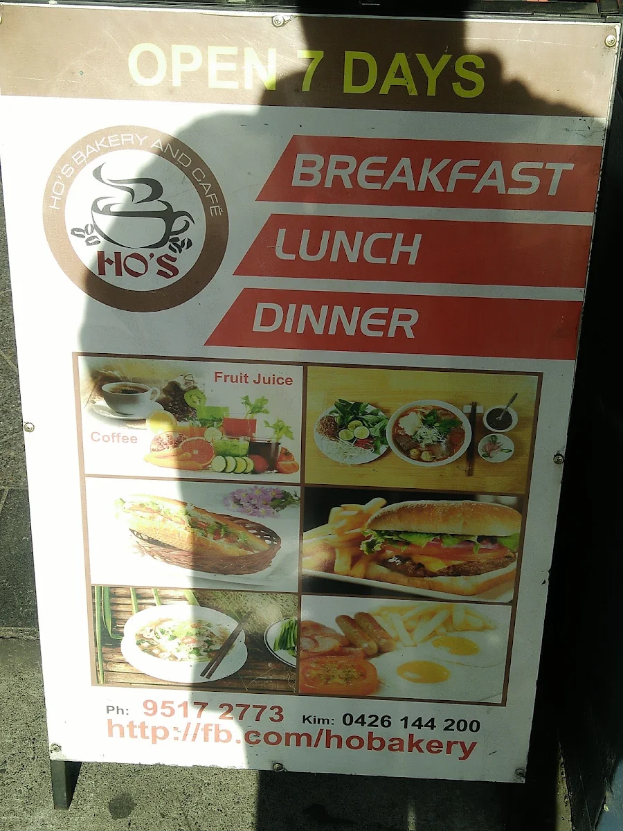 Menu, Ho's Bakery And Cafe