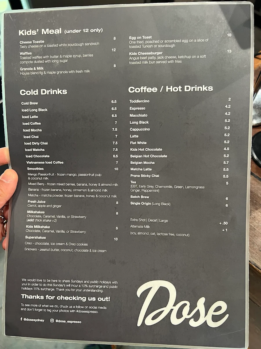 Menu, Dose Espresso