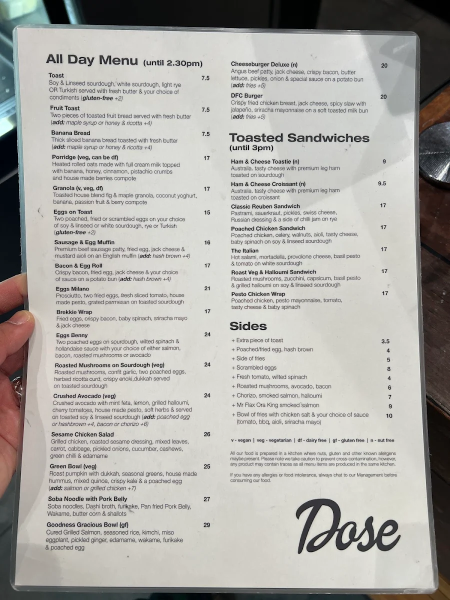 Menu, Dose Espresso
