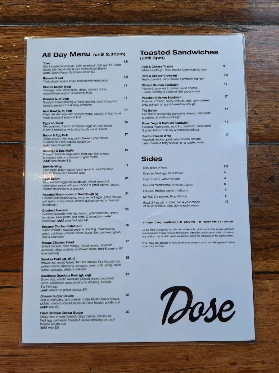 Menu, Dose Espresso