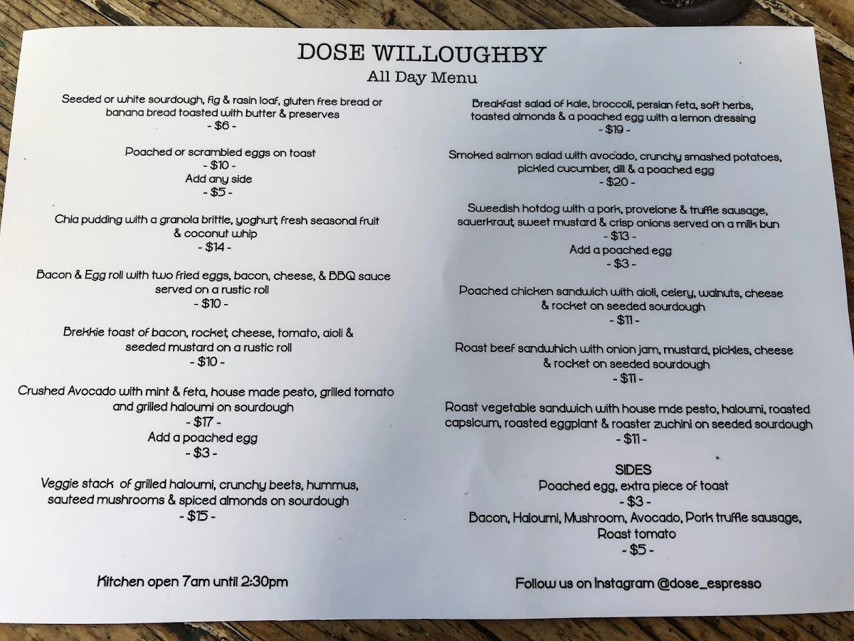 Menu, Dose Espresso