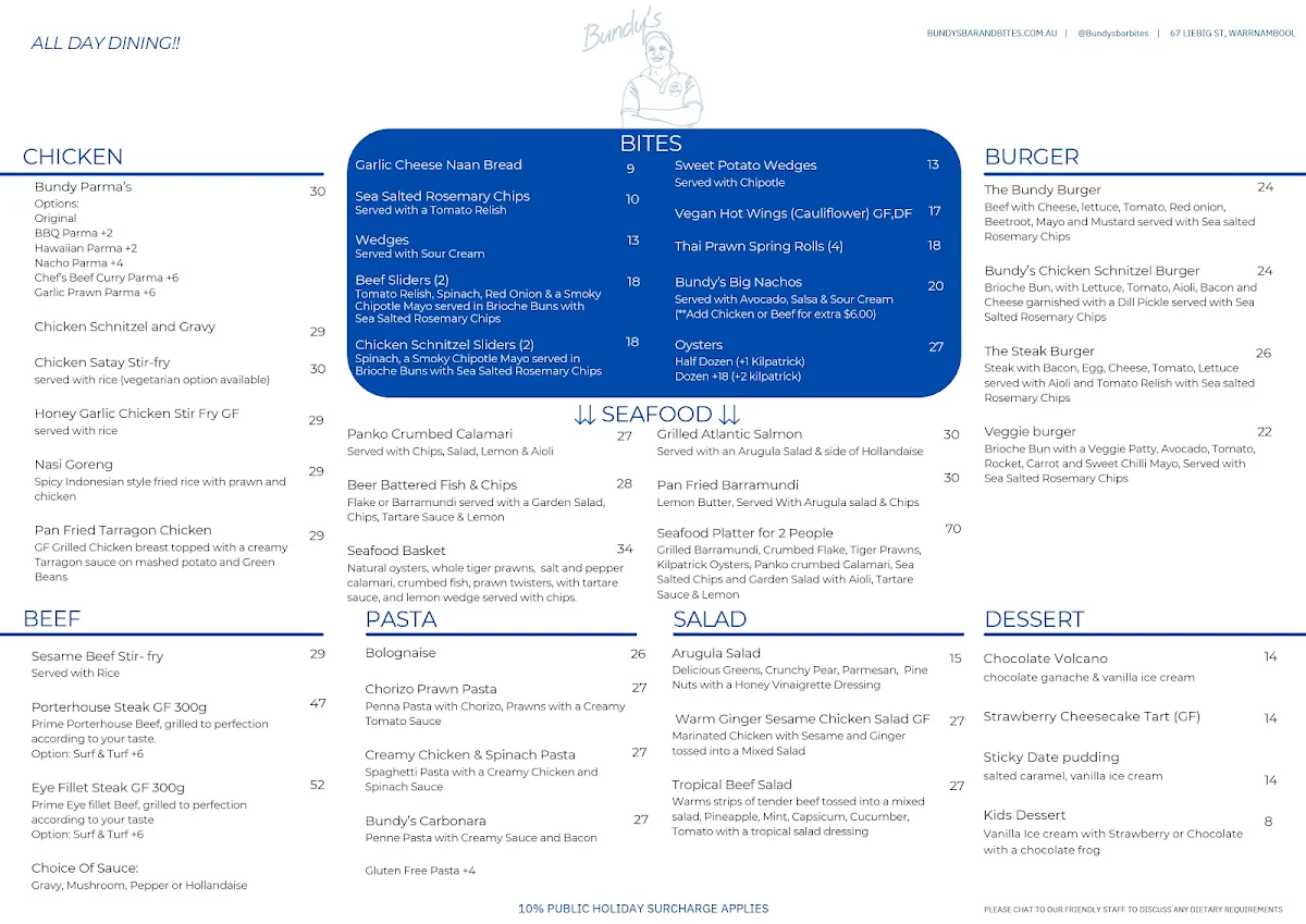 Menu, Bundy's Bar & Bites