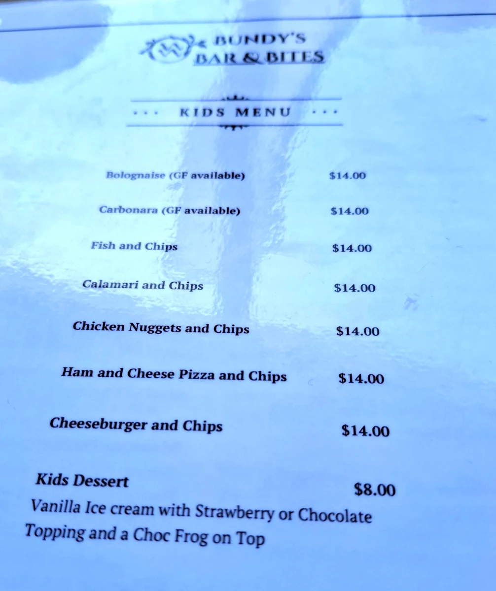 Menu, Bundy's Bar & Bites