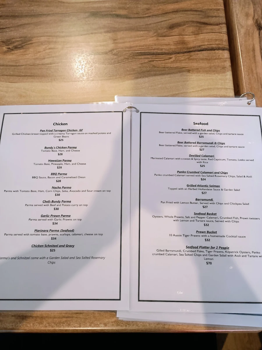 Menu, Bundy's Bar & Bites