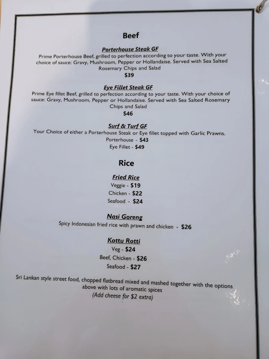 Menu, Bundy's Bar & Bites
