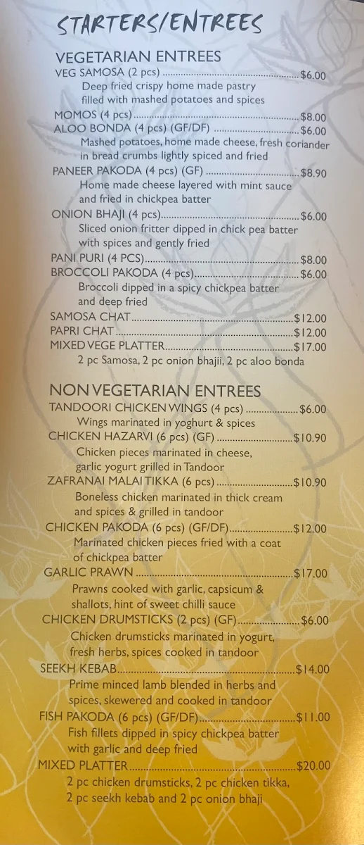 Menu, Choice of India morayfield