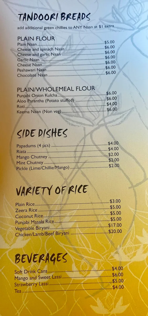 Menu, Choice of India morayfield