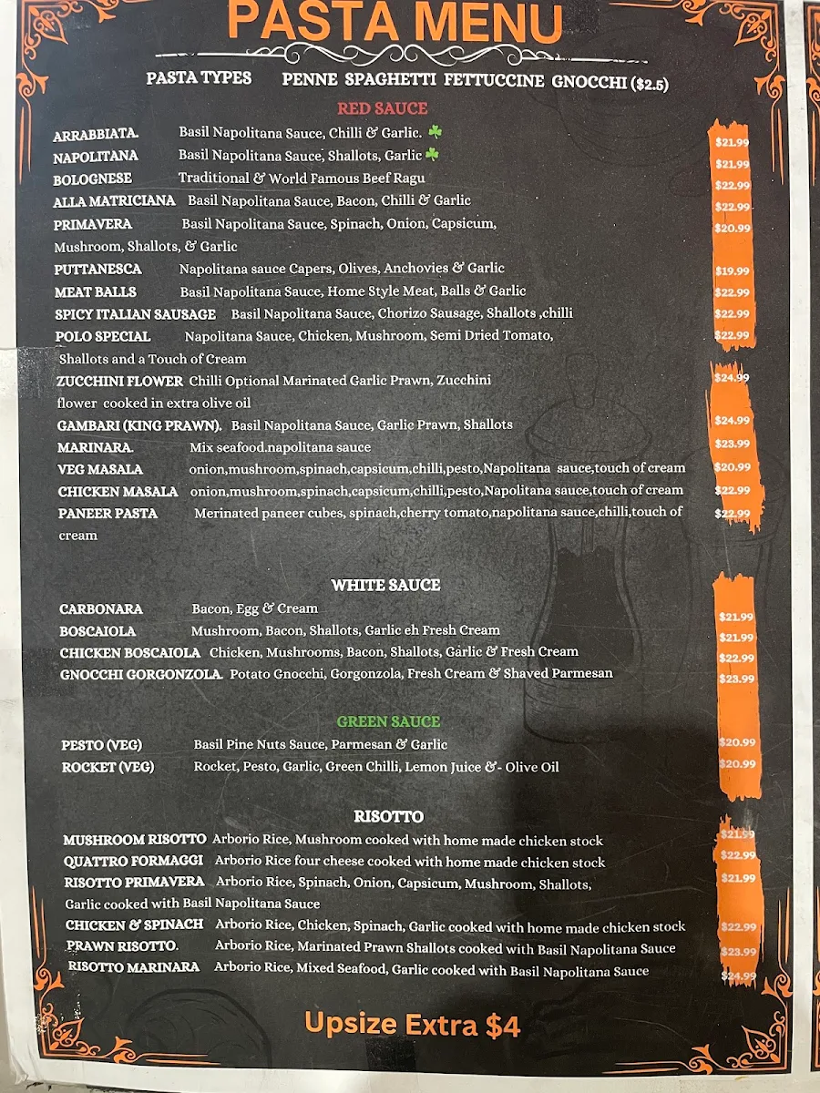 Menu, Italian Pasta Co.