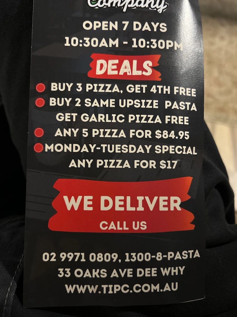 Menu, Italian Pasta Co.