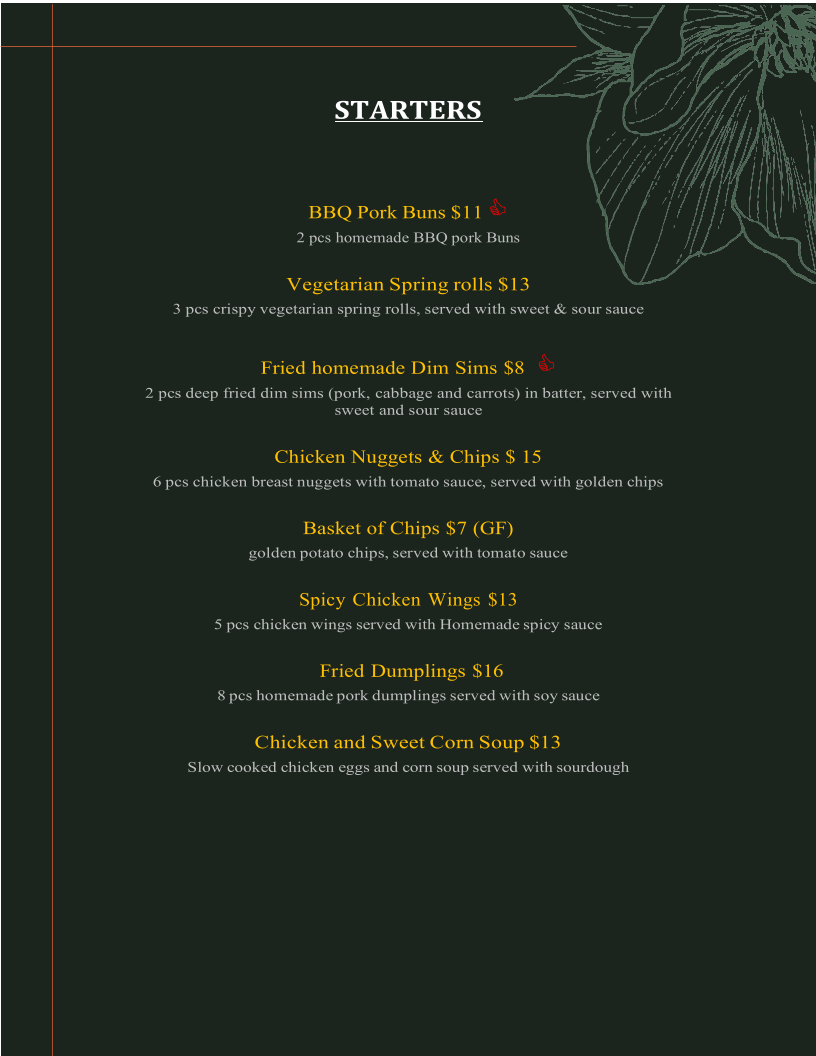 Menu, The Pondering Frog
