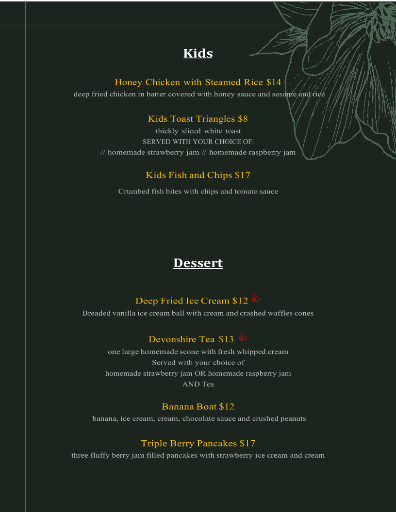 Menu, The Pondering Frog