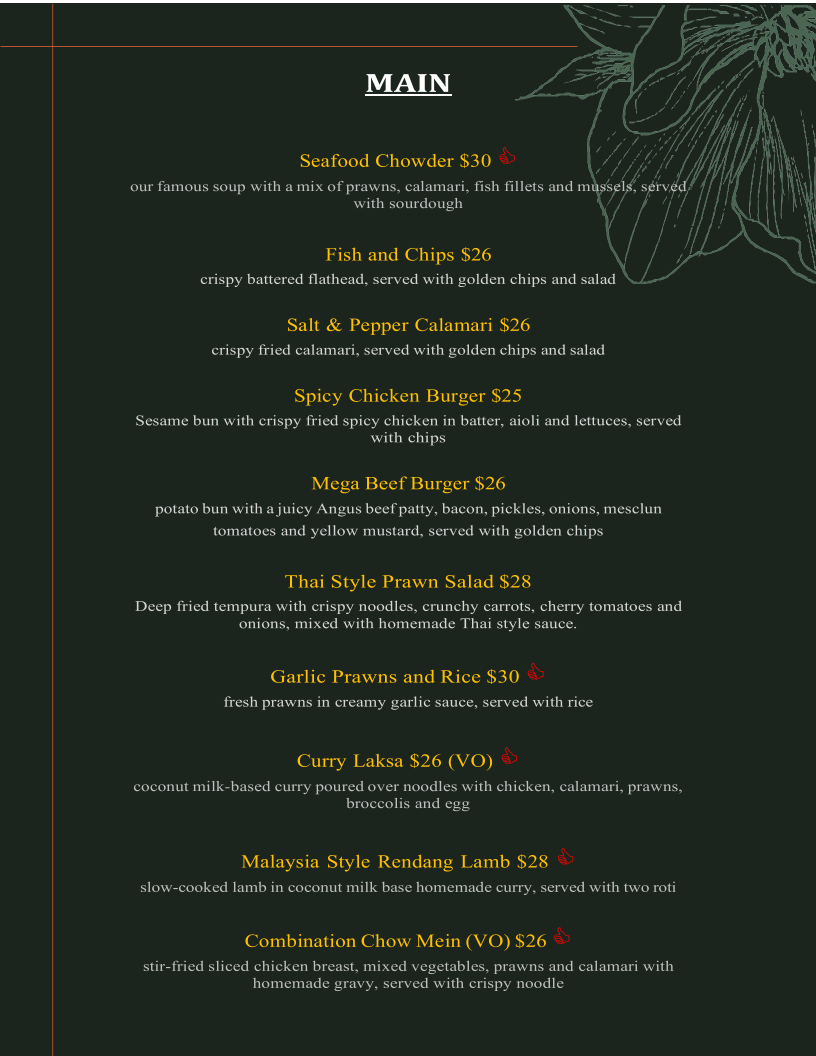 Menu, The Pondering Frog