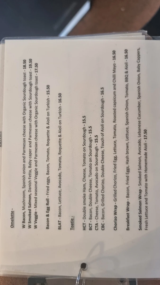 Menu, MOWBRAY EATERY