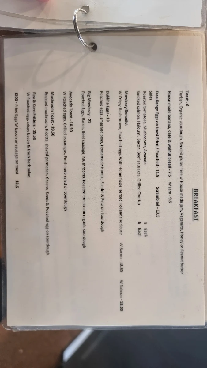 Menu, MOWBRAY EATERY