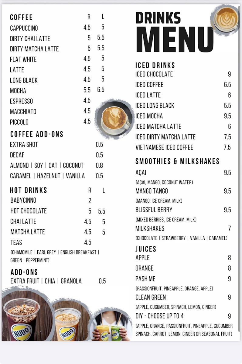 Menu, Nudo Cafe Cronulla