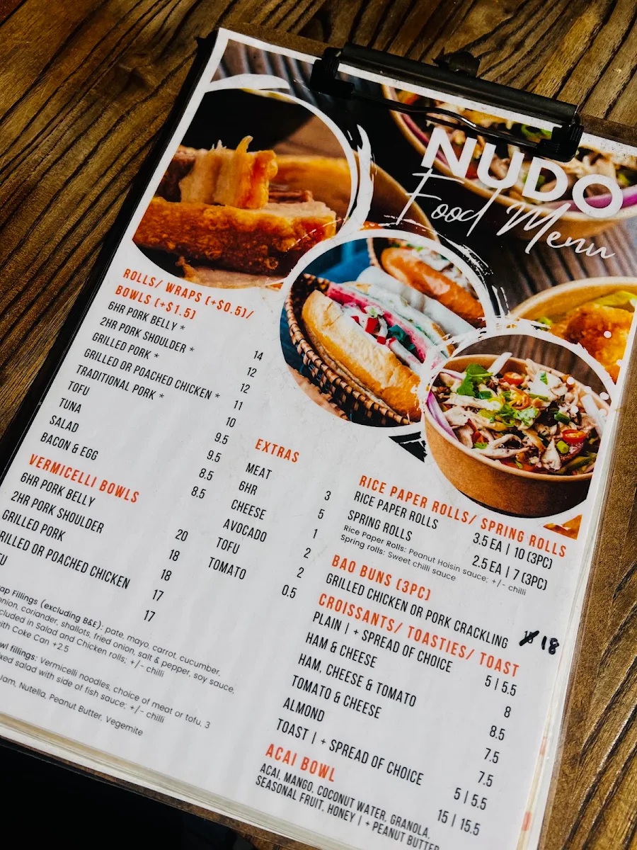 Menu, Nudo Cafe Cronulla