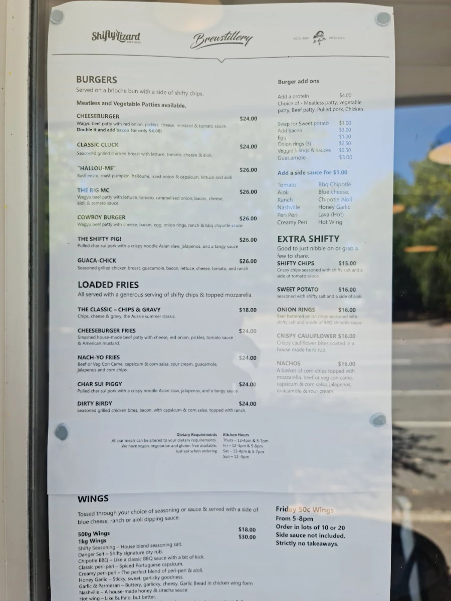 Menu, Shifty Lizard Brewing Co.