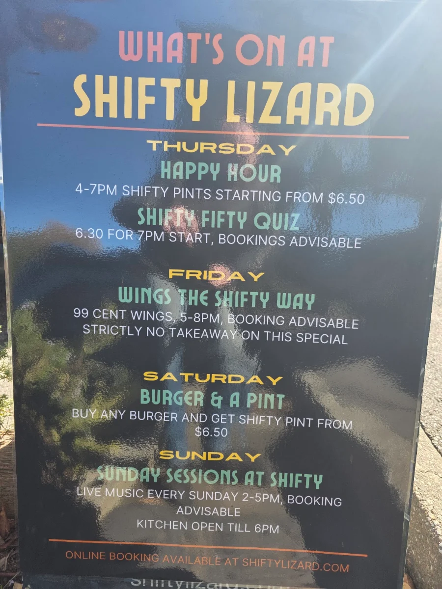 Menu, Shifty Lizard Brewing Co.