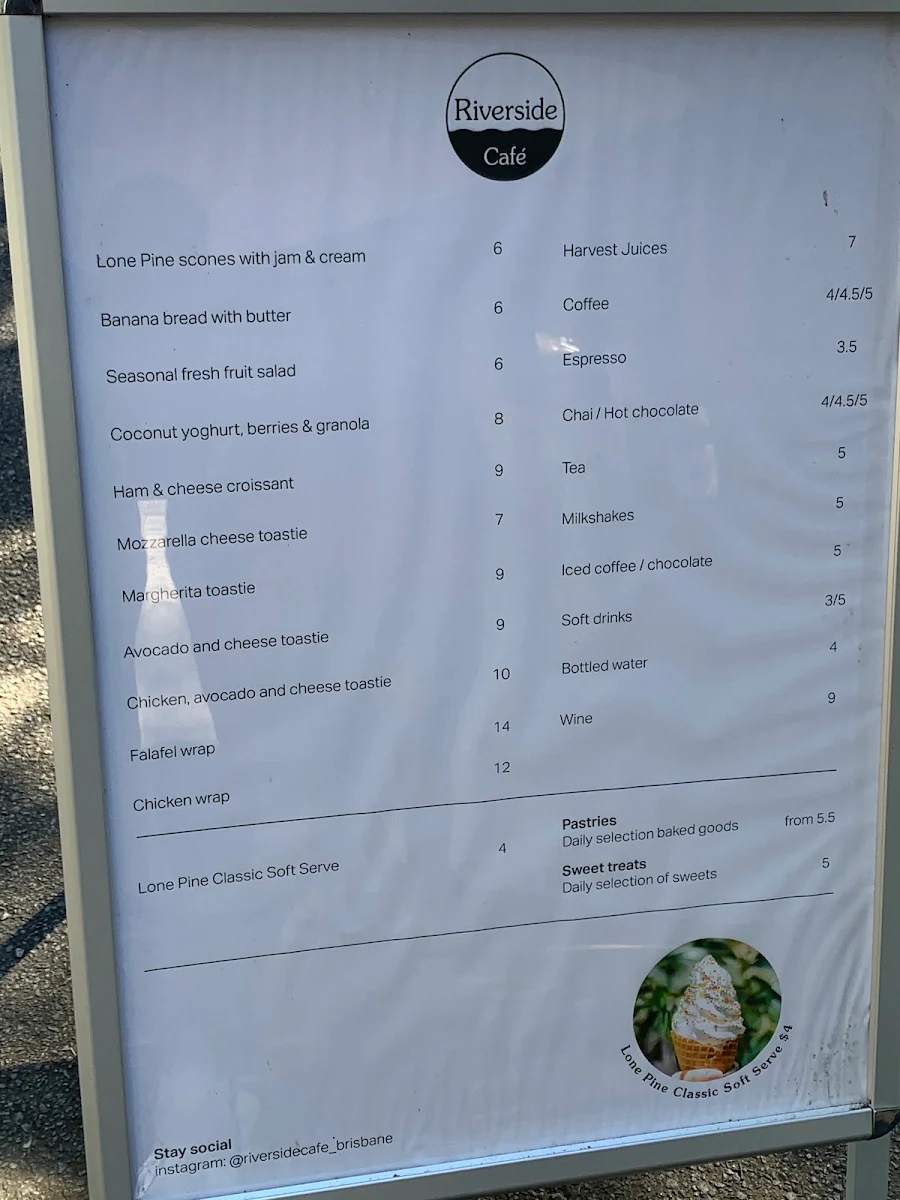 Menu, Riverside Cafe